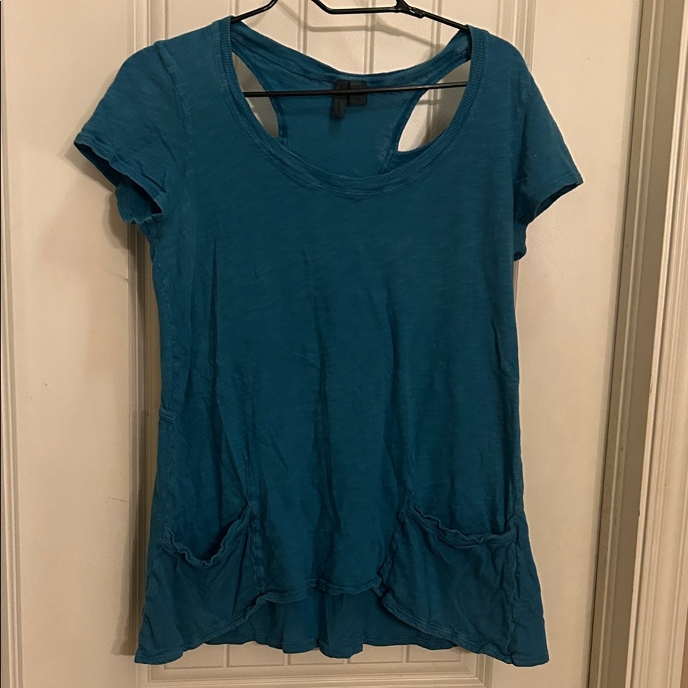 Anthropology left of center XS BlueScoop Neck Short Sleeve Top